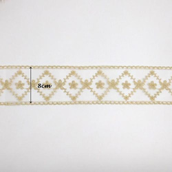 刺繍レースリボン【Flower design/ Beige x Gold】80mm×1m 4枚目の画像
