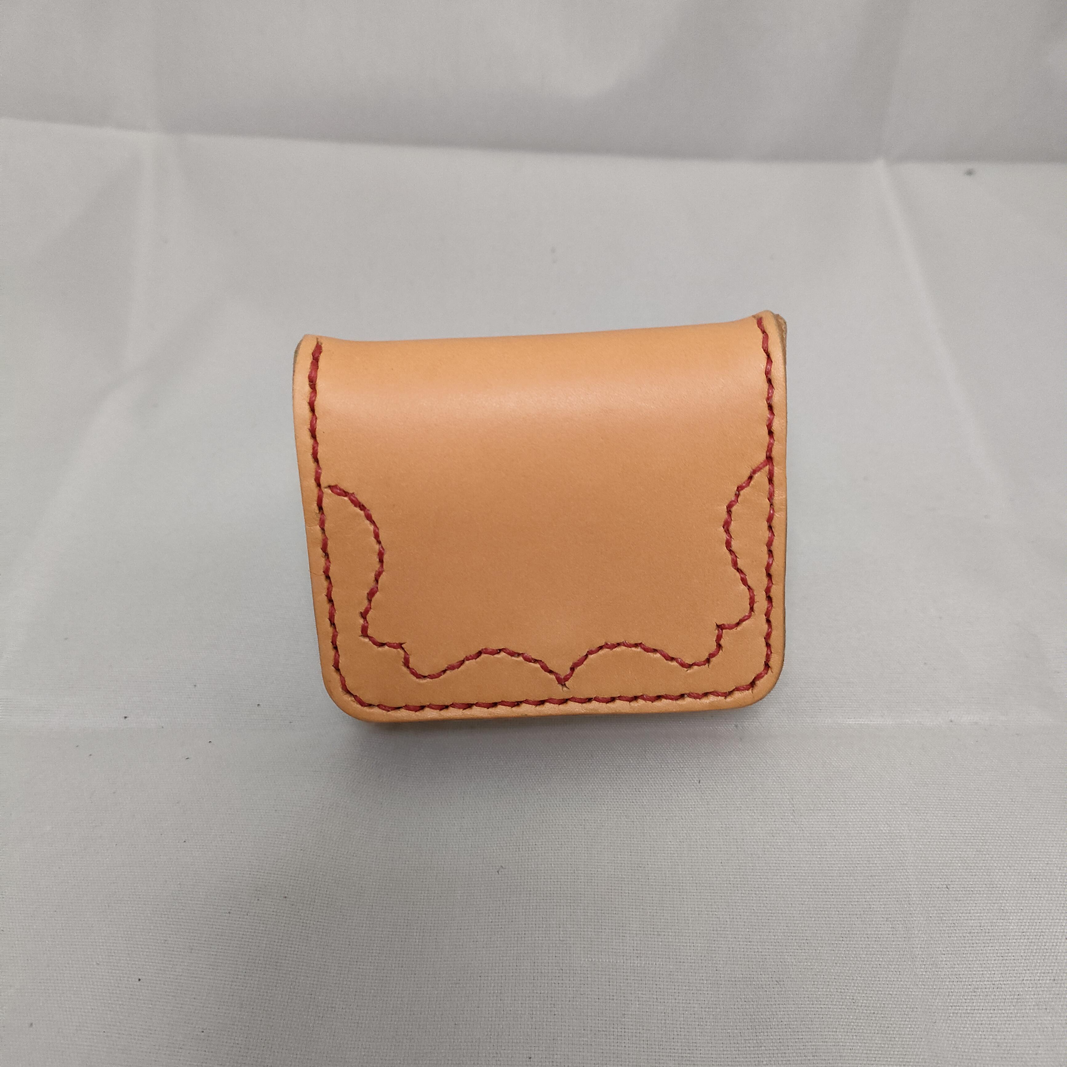 BOXコインケース サドルレザー 赤ステッチナチュラル