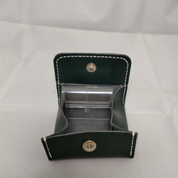 BOXコインケース サドルレザー ネイビー 白ステッチ 飾り縫い 2枚目の画像