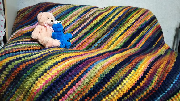 ハンドメイド☆かぎ針編み☆ダイアゴナルステッチ☆マルチカバー