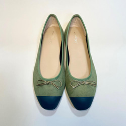 ◆最終促銷◆附2種鞋墊♪ 2WAY輕質雙色芭蕾舞鞋（苔蘚綠x D綠）23.0cm至24.0cm 第4張的照片