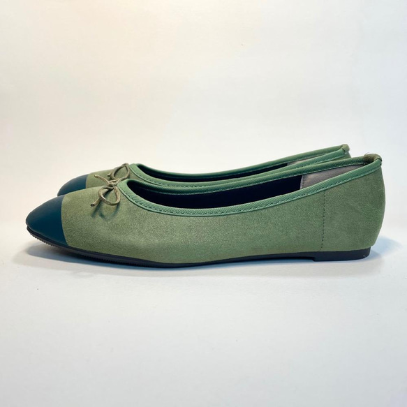 ◆最終促銷◆附2種鞋墊♪ 2WAY輕質雙色芭蕾舞鞋（苔蘚綠x D綠）23.0cm至24.0cm 第5張的照片