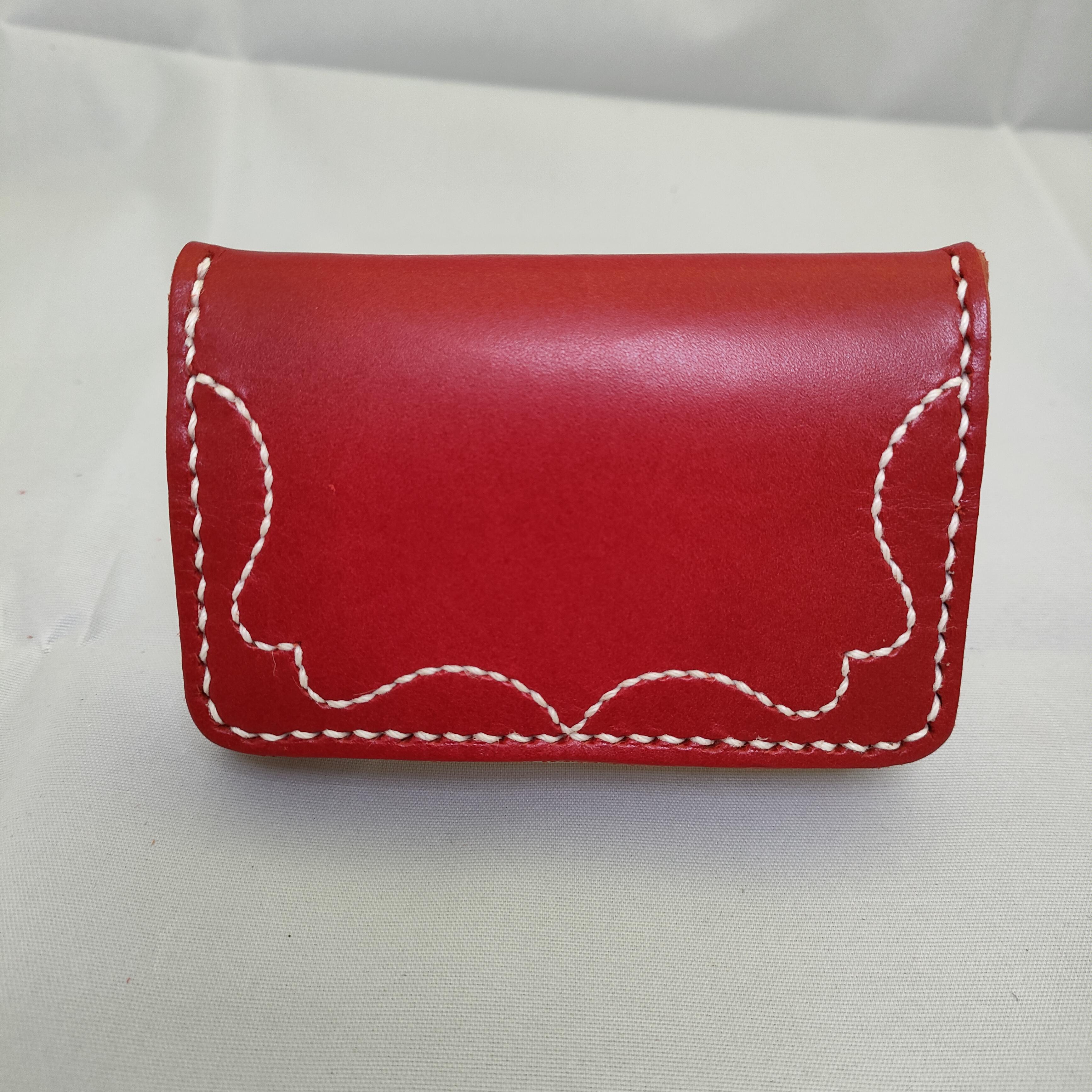 BOXコインケース サドルレザー 白ステッチ 飾り縫い カードポケット付き