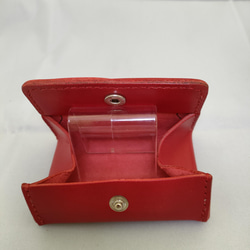 BOXコインケース サドルレザー 赤 グリーンステッチ 2枚目の画像