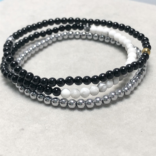 ３本セット オニキス＋ホワイトハウライト、オニキス、ヘマタイト（3