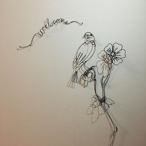 花と小鳥（フラワーリース）ワイヤーアート ワイヤークラフト 半