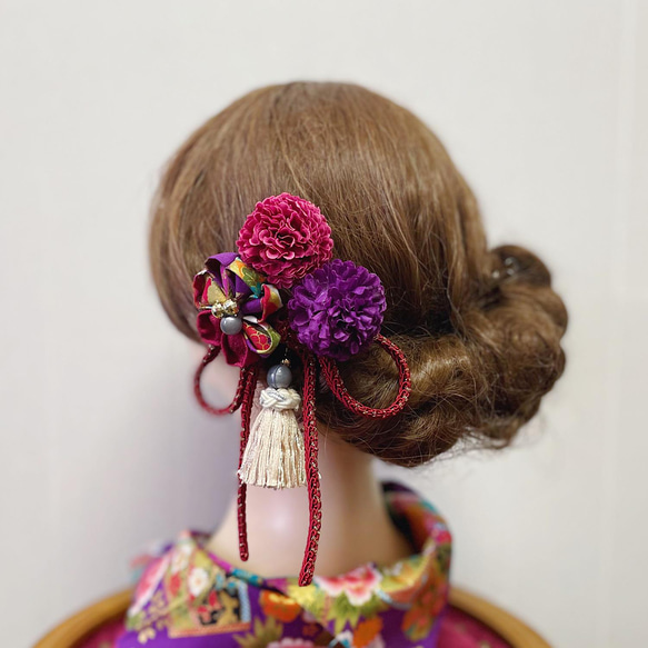 浴衣髮飾成年儀式婚禮髮飾花紫紅色大正浪漫大和撫子慶典裝飾（少女祈禱）[4 種可供選擇] 第2張的照片
