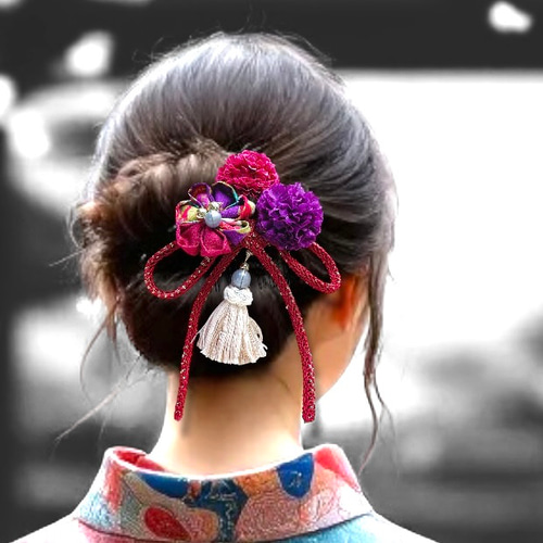 和装　成人式　結婚式　髪飾り　大正ロマン　寿ヘッドドレス　鞠ブーケ飾り　全4色 送料無料】結婚式 成人式 和装 髪飾り ヘッドドレス 白 花 大正