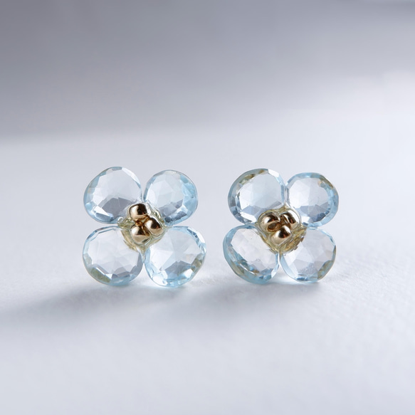 14KGF スカイブルートパーズの紫陽花-あじさい-ピアス