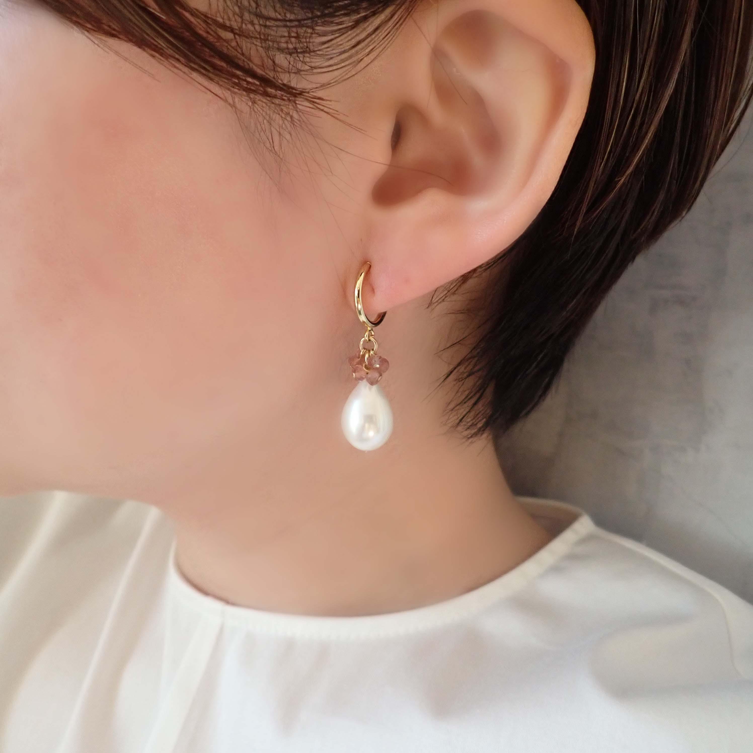 Swing gems earring  Pink tourmaline × DropPerl  E32