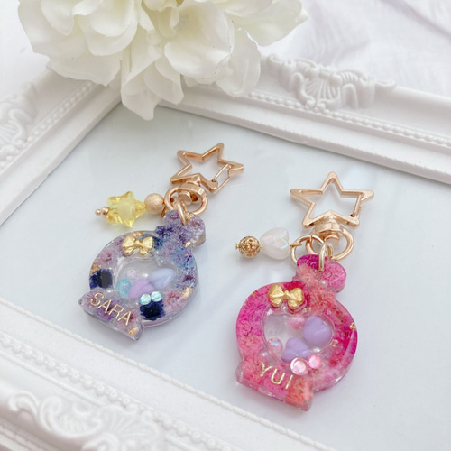 名前・文字入れ かすみ草 レジン クリアチャーム キーホルダー 名前・文字入れ かすみ草 レジン クリアチャーム キーホルダー