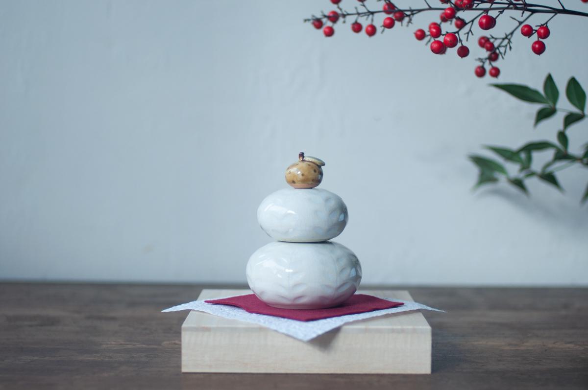 磁器の鏡餅飾り　桐箱付き