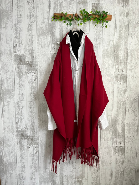 カシミヤタッチ肌触りレッド大判ストール♢膝掛け♢肩掛け ストール