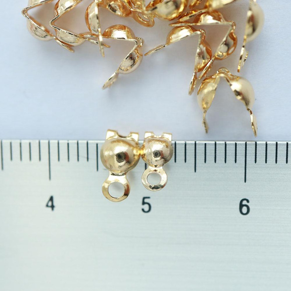 金アレ対応 真鍮製 14KGP ボールチップ＋カシメ玉 40セット 2枚目の画像