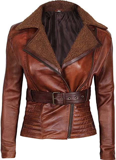 羊革・毛皮の襟付き羊革ジャケット Sheep Leather Jacket with Fur Collar 15,613円