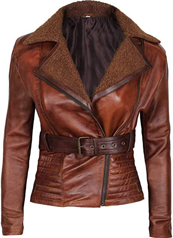 羊革・毛皮の襟付き羊革ジャケット Sheep Leather Jacket with Fur Collar 1枚目の画像