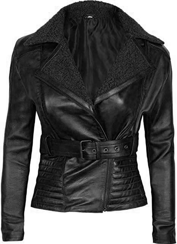 羊革・毛皮の襟付き羊革ジャケット Sheep Leather Jacket with Fur Collar 4枚目の画像