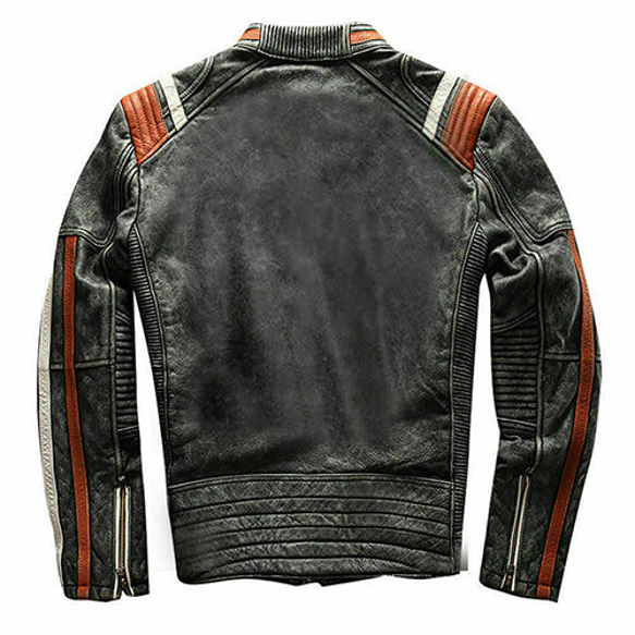 羊革・ 茶色と白ストライプの羊革ジャケット Sheep Leather Jacket with Stripes 2枚目の画像