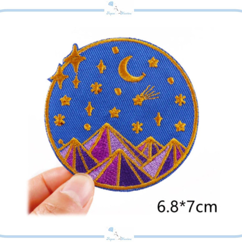 ES51 アップリケ 刺繍 ピラミッド 月 星 夜空 デザイン