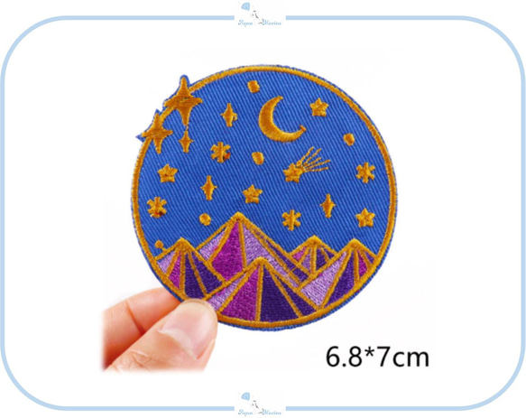 ES51 アップリケ 刺繍 ピラミッド 月 星 夜空 デザイン ハンドメイド リメイク 刺繍 手芸 海外 インポート 1枚目の画像