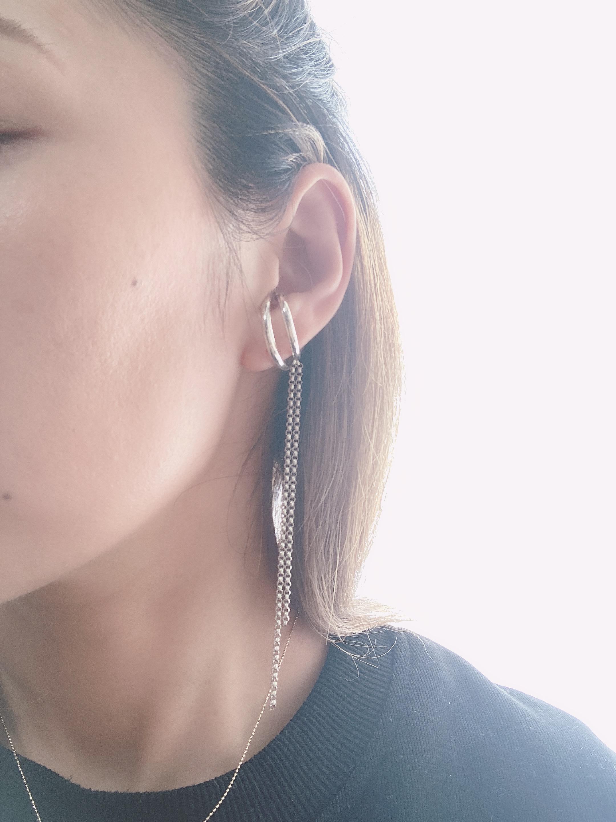 2WAY シルバーシンプル イヤカフ チャーム付き