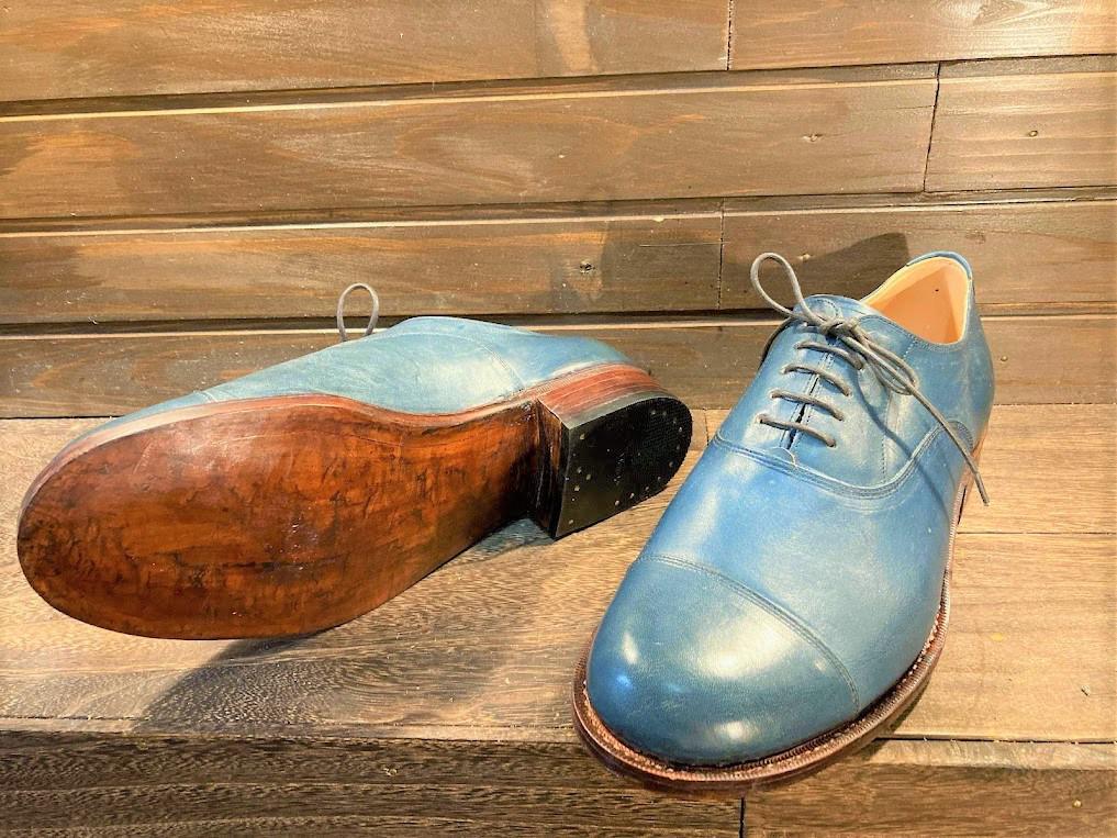 メンズ　藍染ドレスシューズ　ハンドソーンウェルトテッド製法　牛革　ハンドメイド　受注　手仕事