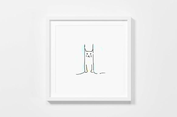 カーテンからのぞく猫のイラスト額縁付きイラストカード(スクエア) 1枚目の画像