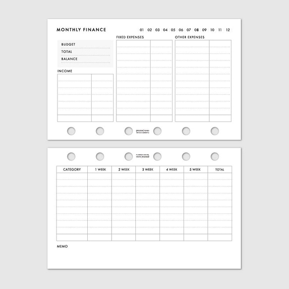 ミニ6サイズ・システム手帳リフィル／コンパクトに持ち運びができる月間家計簿【CBMI_CL03】 2枚目の画像