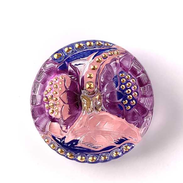 チェコガラスボタン　ひまわり　紫/ピンク/ 青/ゴールド　27mm 1枚目の画像