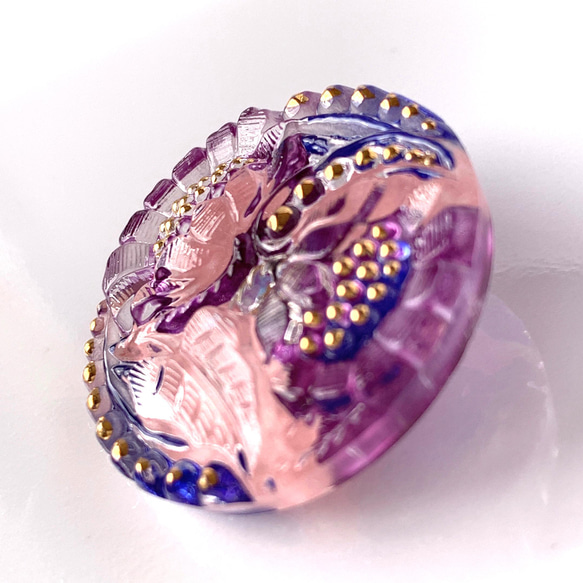 チェコガラスボタン　ひまわり　紫/ピンク/ 青/ゴールド　27mm 2枚目の画像