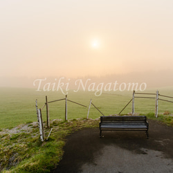 アート写真（ハガキサイズ〜A3サイズ）北海道美瑛の丘のベンチ 1枚目の画像