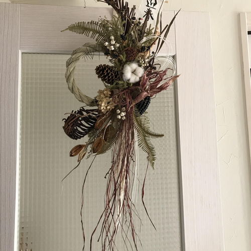 立派 豪華 超特大 80cm 和モダン 白 水引き 正月飾り しめ縄 木の実