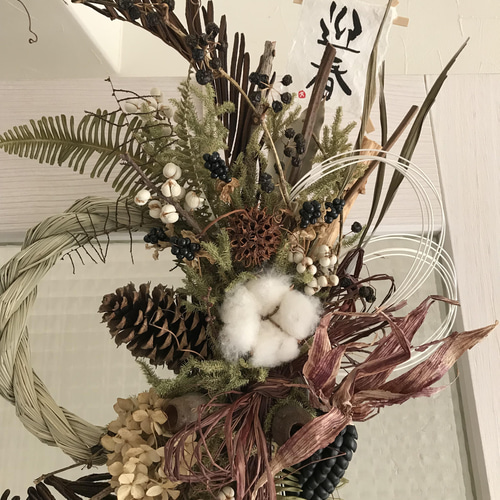 立派 豪華 超特大 80cm 和モダン 白 水引き 正月飾り しめ縄 木の実