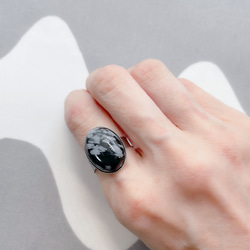 oval  stainless ring 天然石 スノーフレークオブシディアン18×13mm オーバルカボションリング 4枚目の画像