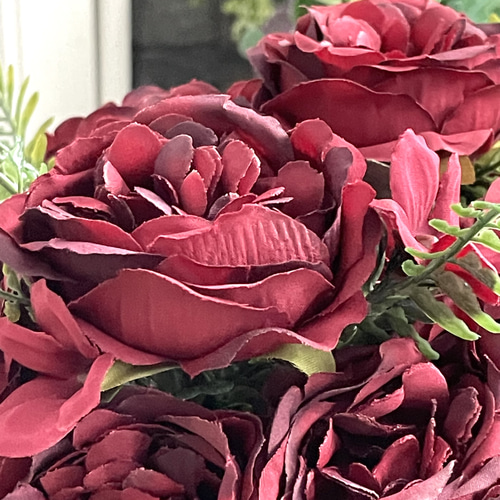 濃い赤系牡丹,アーティフィシャルフラワー,花束タイプのアレンジ用