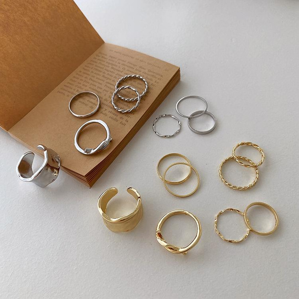 韓国ファッション　8点セット指輪　シンプル　アクセサリー　ゴールド　-1231　シルバー　-1232 1枚目の画像