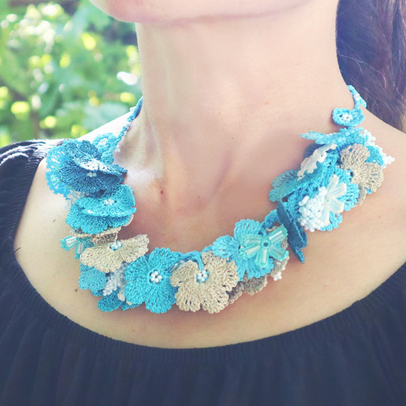 OYA crochet necklace [BIJOU] Blue coral 第1張的照片