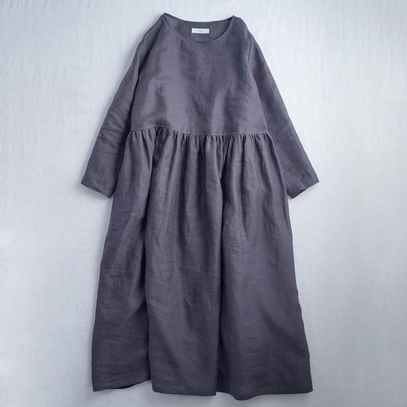 [Wafu 試製品] Linen Dress Masa 亞麻連衣裙連衣裙/sumiiro a022b-smi1 第9張的照片