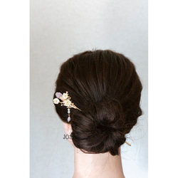 木蓮と白梅のかんざし　天然石ローズクォーツ＆淡水貝　簪　ヘアアクセサリー　髪飾り 5枚目の画像