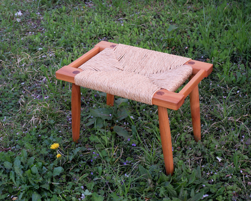 三角イ草(畳表のロープ）張りスツールセット い草の座編みスツール