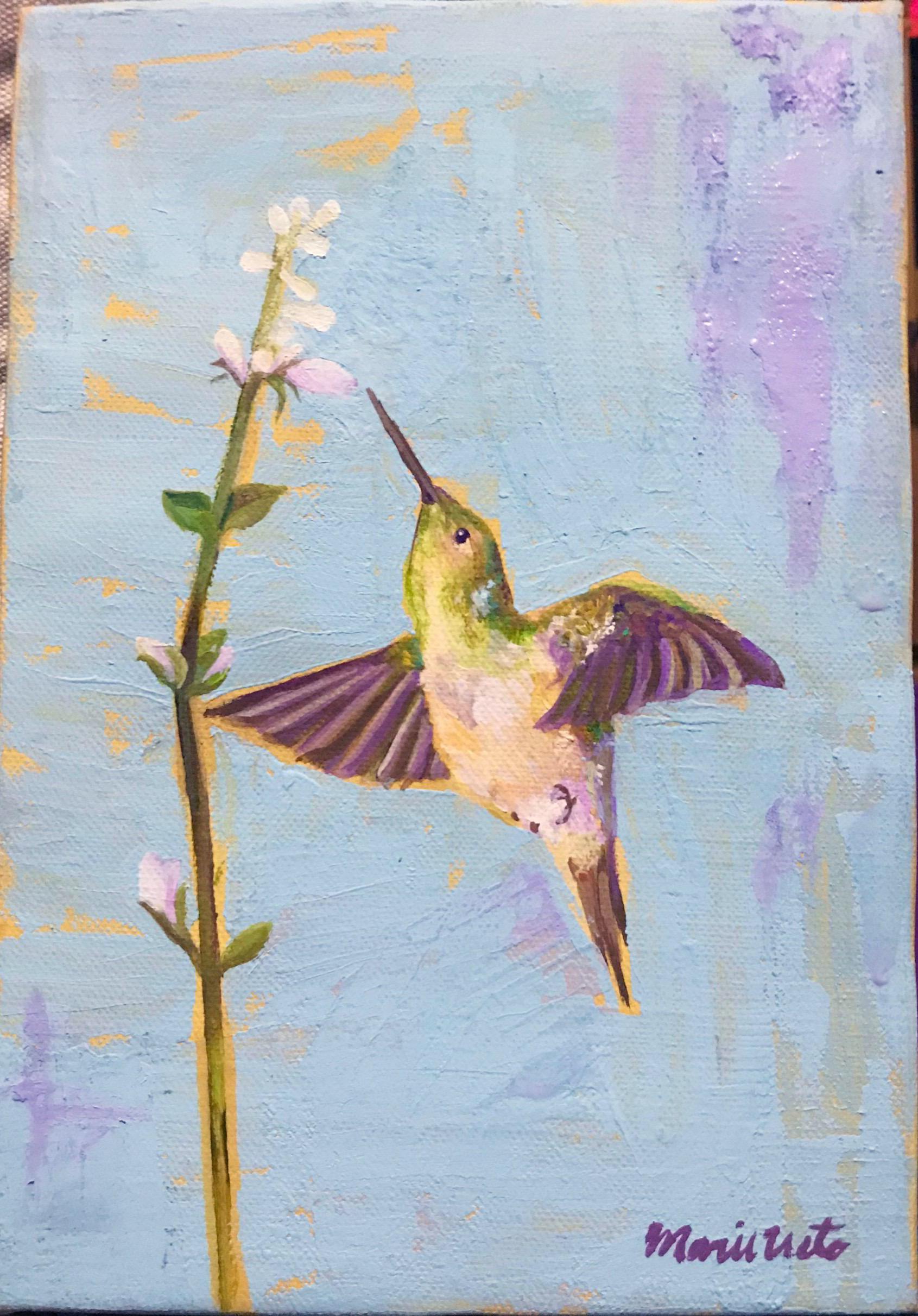 ハチドリ』アクリル画 SM 風景画 絵画 動物画 青空