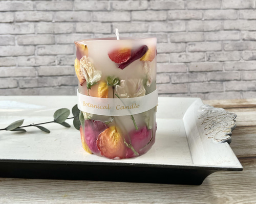 ローズのドライフラワー ボタニカルキャンドル オレンジ キャンドル