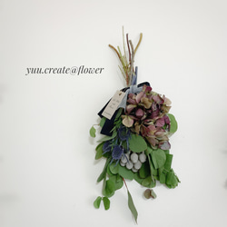 『yuu.create@flower』紫陽花とポポラスのスワッグ 1枚目の画像