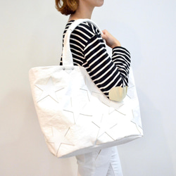 星パッチワーク付き！ 倉敷帆布のトートバッグ ”Pure white