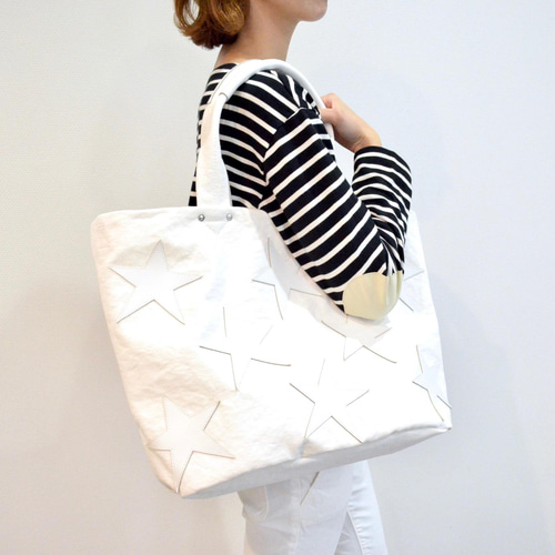 星パッチワーク付き！ 倉敷帆布のトートバッグ ”Pure white