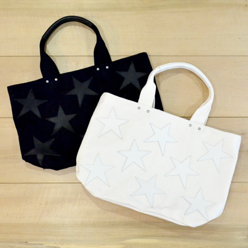 星パッチワーク付き！ 倉敷帆布のトートバッグ ”Pure white