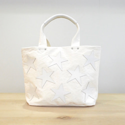 星パッチワーク付き！ 倉敷帆布のトートバッグ　”Pure white” 2枚目の画像