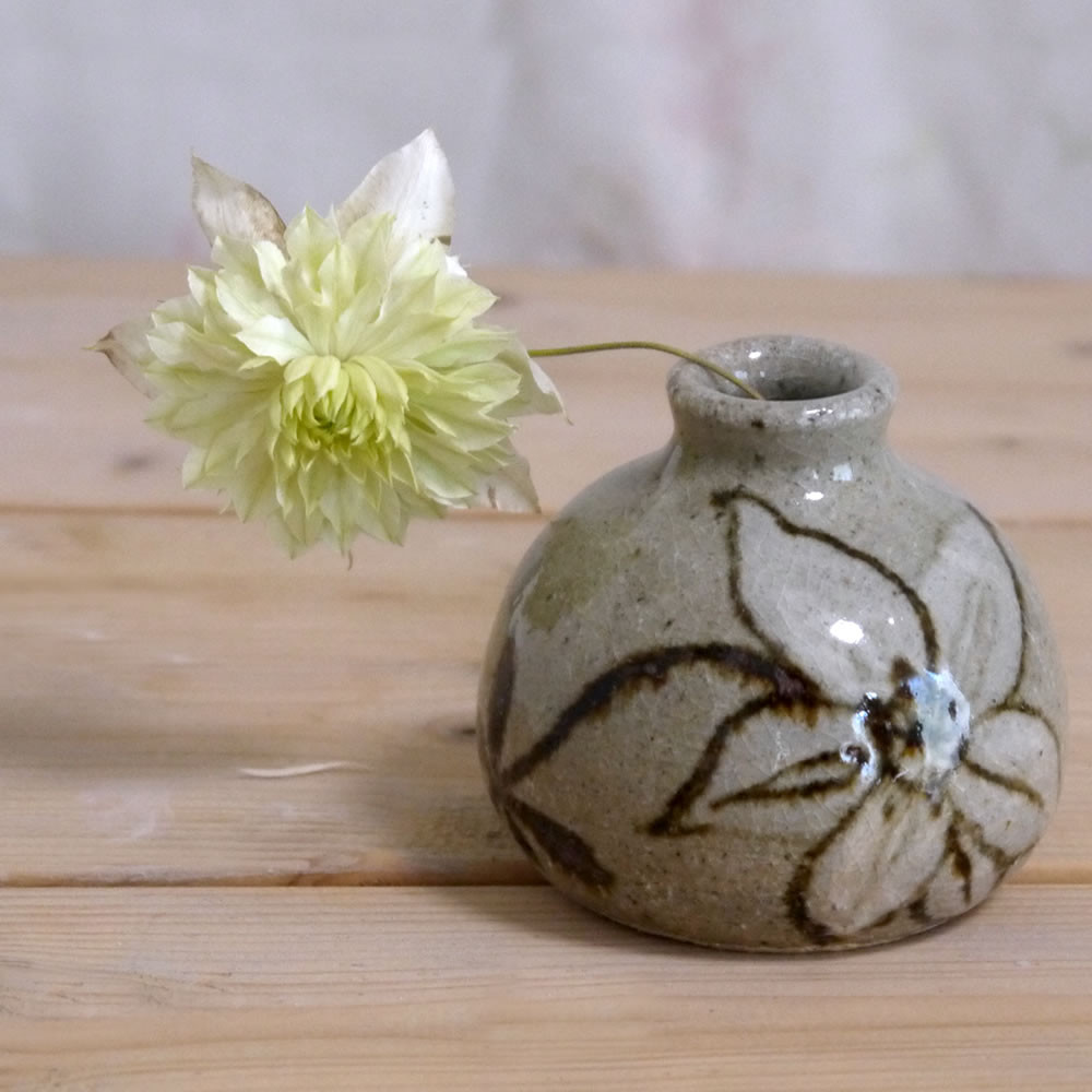 時代物 小さい一輪挿し 花瓶■古い梅花皮血線紋瓶 花器 骨董品■ 水滴 かいらぎ