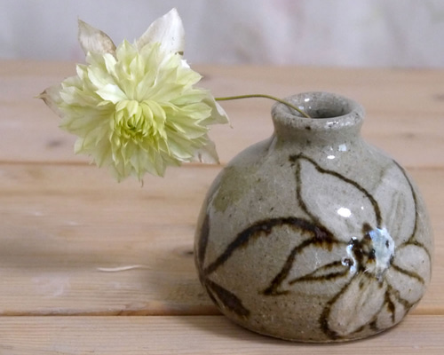 花瓶■古い梅花皮血線紋瓶 かいらぎ 花器 水滴 小さい一輪挿し 時代物 骨董品■ 銀雅堂 雫影 すいれん naft-032-GRE 生け花 花器 剣山 波紋柄