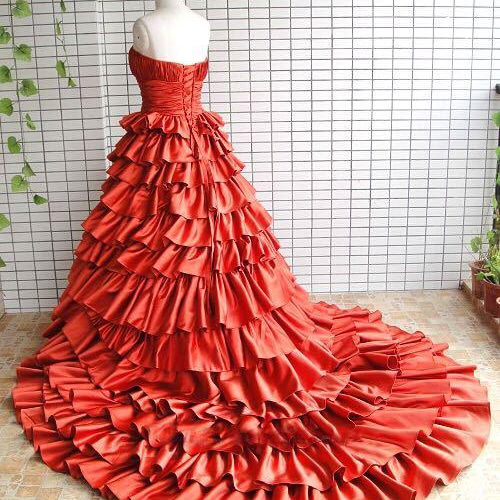 本格仕様のドレス♪お色直しカラードレス♪赤♪パニエ付属